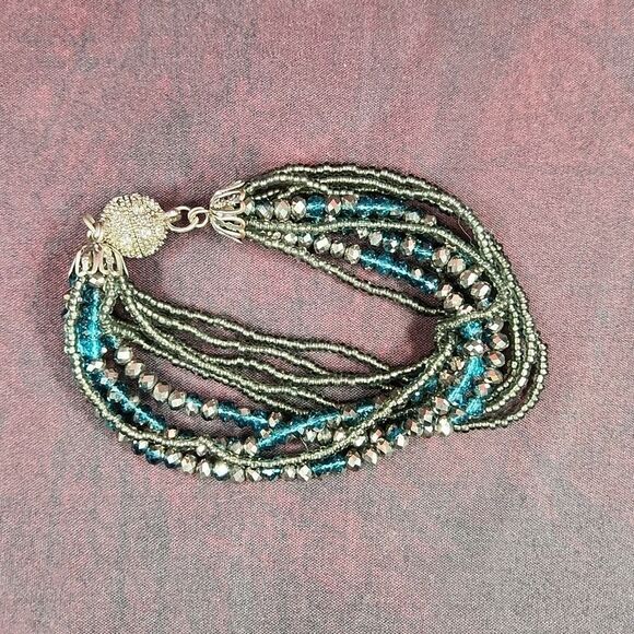 🩵Premier "Seaside" Teal & Gray Multistrand Beaded Magnetic Bracelet - Picture 3 of 11
